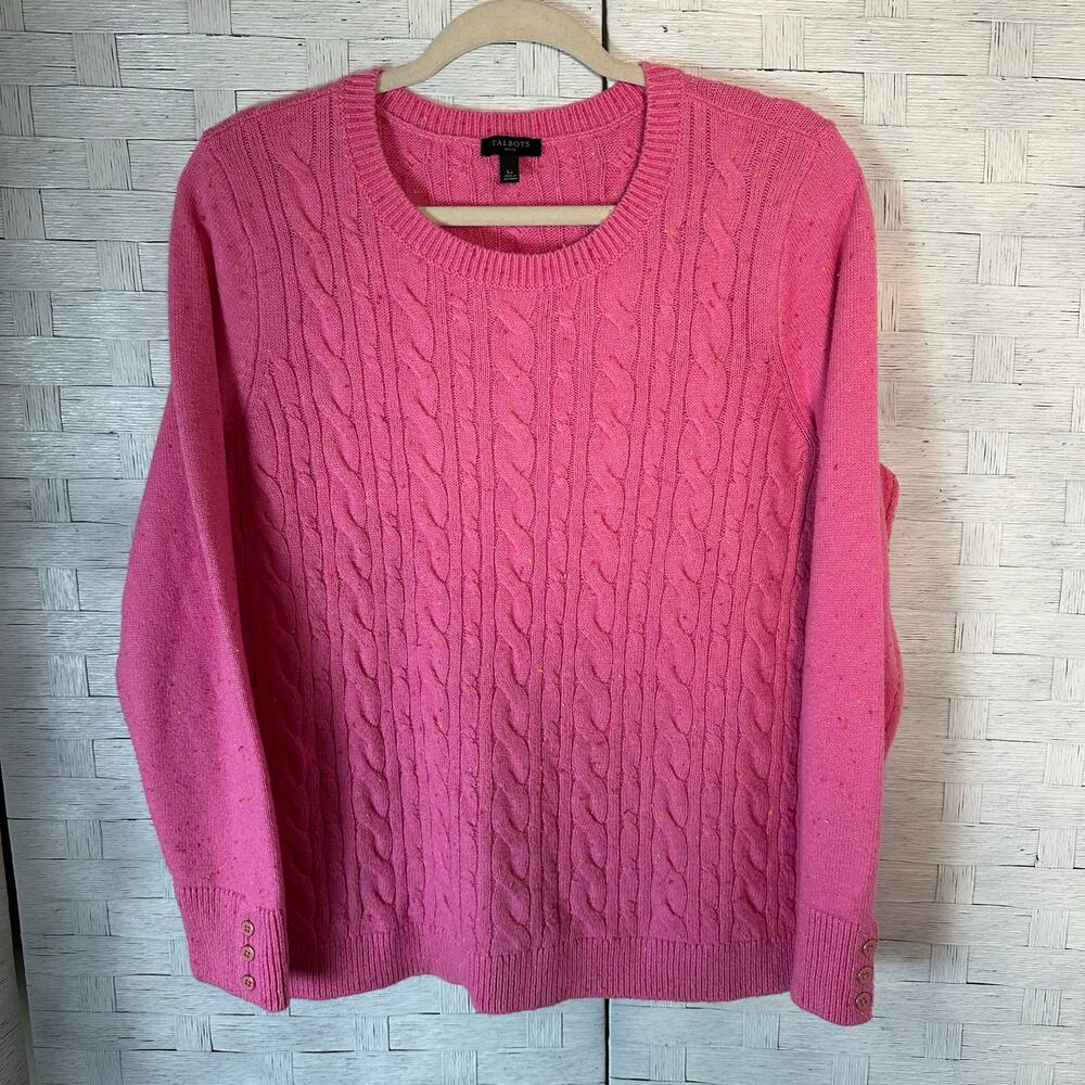 Talbots‎ sweater cable knit button cuff pink confetti triedMom feminine petite